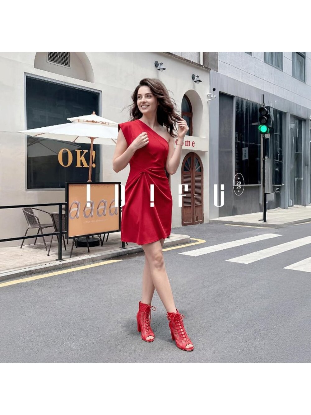 Women's Red Pu Mesh High Heels Block Chunky Heels Open Toe Lace Up Booties - Picture 3 of 6